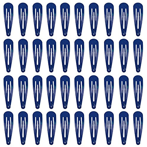 Lot de 40 barrettes à cheveux en métal de 5,1 cm pour filles (Bleu marine)