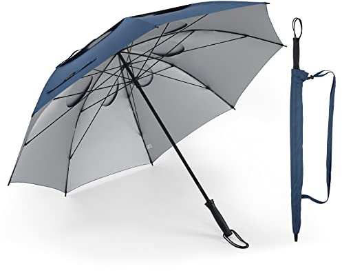 Doubwell Sturmfester Regenschirm, Golf-/Sportschirm, 157 cm, groß, stabiler Regenschirm, UV-Schutz und getestet, widersteht bis zu 55 km/h, starker Wind, für Damen und Herren (Dunkelblau)