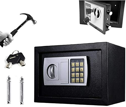 8.5L Wasserdicht Safe Tresor, Tresor mit Zahlenschloss Schlüssel Elektronischer Safe Möbeltresor Geld Safe Spartresor Schwarz Digital Wandtresor Möbeltresor Für Schmuck Bargeld, 31x20x20cm
