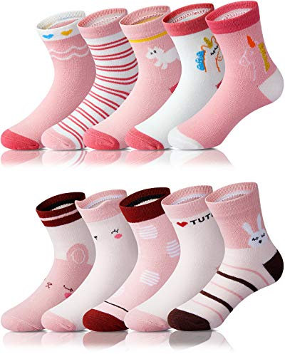 Adorel Calzini Calze Divertenti Cotone Bambina 10 Paia Coniglietto e Cavallo Rosa 27-30 (Dimensioni del produttore L)