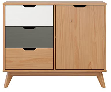 Inter-Furn Kommode, Kiefernholz, Kiefer Massiv-Honig/Grau/Weiß, 96 x 79 x 40 cm