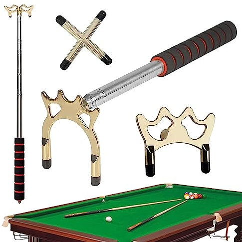 Mocoli Queue Brücke, Versenkbare Billard Queue Stick Brücke mit 3 Stücke Abnehmbarem Messing Brücken Kopf, Billard Queuehilfe, Billard Pool Queue Zubehör für Pool Tisch