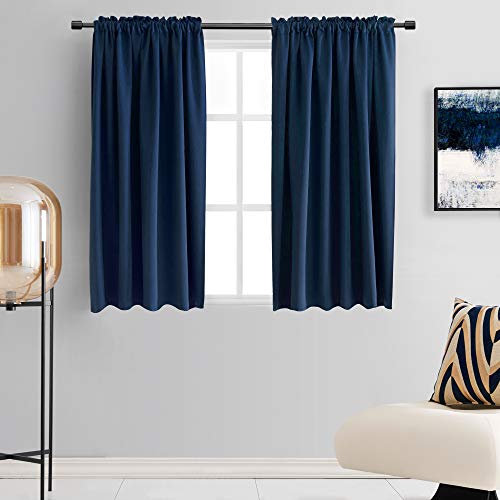 DONREN 121,9 cm Verdunkelungs-Gardinen Blickdicht für Jungenzimmer, Vorhänge mit Stangentasche für kurze Fenster (2 Bahnen, 132 x 122 cm, Marineblau)
