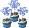 Xsstarmi 24 PCS Happy Father's Day Cupcake Toppers Glitter Love Daddy Best Father Super Dad Cupcake Picks for Happy Father's Day Birthday Party Cake Decorations Supplies Blue