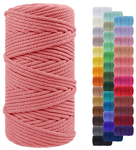 LEREATI Corde Macramé 5mm x 100m, Fil Macramé Corde Coton Naturelle, Grosse Ficelle Cordelette 5mm Cordon Macramé pour Macrame Mural, Porte Plante, Bricolage, Décoration Boho (Rose Chair)