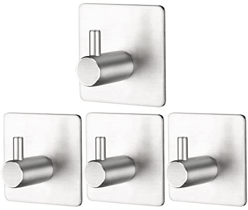 Billybath Haken Selbstklebend Edelstahl Handtuchhalter ohne Bohren für Bad und Küche, Badezimmer Wandhaken Selbstklebend Robust Stabil,Einfach Montage (4 Stück)