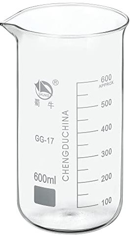PATIKIL 600ml Tall Form Glass Beaker, 3.3 Borosilicate Glass Graduated Printed Scale Measuring Cups with Spout for Kitchen Lab Liquids Transit Boiling