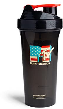 Smart Shake Lite MTV Bouteille shaker avec logo du drapeau américain (800 ml) | Design durable et facile à nettoyer | Étanche, sans BPA et sans DEHP