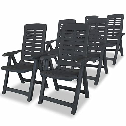 Gecheer 6er Set Gartenstühle Klappbar | Liegestuhl mit Verstellbare Rückenlehne | Klappstuhl Relaxstuhl Sitzgruppe Kunststoff 60 x 61 x 108 cm Grün/Anthrazit