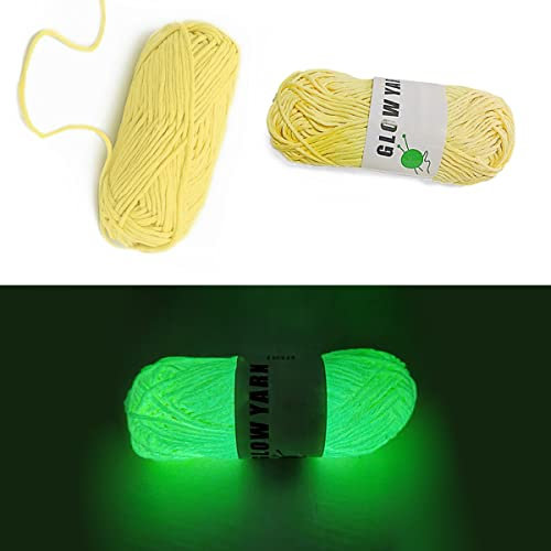 2 Rollen Leuchtgarn Polyester Glow in The Dark Garn, Leuchtgarn 2 mm für Handstricken, Kunst, DIY, Handwerk, 100 Meter (Hellgelb)