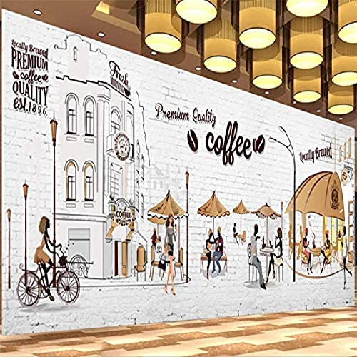 Cartoon Handgezeichnete Café Szene Fototapete Kaffee Restaurant Café Industriedekor Hintergrund Wandmalerei 3D Tapeten Wohnkultur Fototapete 3D Effekt Wohnzimmer Schlafzimmer Kinderzimmer-250Cm×170Cm