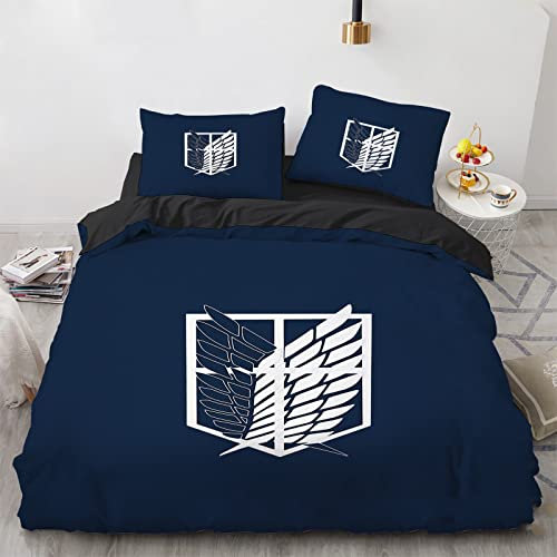 OSOLVE bettwäsche Anime Attack on Titan 3D-Druck Kinder Teen Schlafzimmer Bettwäsche Dreiteiliges Set Bettbezug Kissenbezug-Single(140x200cm)