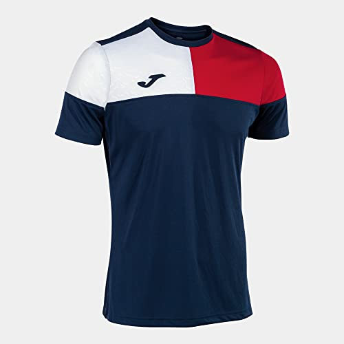 Joma Maglia a Manica Corta Uomo Crew V Blu Navy Rosso Bianco