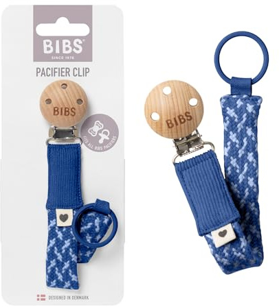 BIBS Paci Braid Dummy Chain Organic Cotton Danish Design, One Size (0-36 Months), Cornflower/Dusty Blue