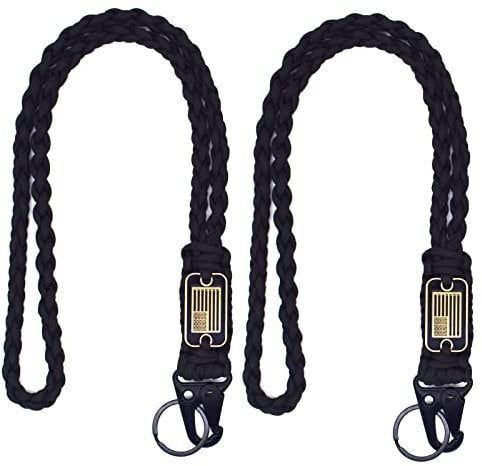 Strapazierfähiges, geflochtenes Paracord-Schlüsselband mit USA-Flagge, Fallschirmseil-Halskette, Schlüsselanhänger, geflochtenes starkes Schlüsselband, 2 x schwarzes Umhängeband, 19.86 x 1.18 x 0.3