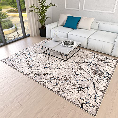 Mazovia Groß Teppich Wohnzimmer 300x400cm Anthrazit Blau Abstrakt Weich | Teppich für Schlafzimmer Esszimmer Büro Pflegeleicht Fußbodenheizungsgeeignet Reinigungsmittelbeständig Kurzflor Synthetisch