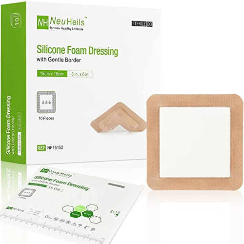 NeuHeils Bordered Silicone Foam Dressing 6x6 Inch, 10 Pack for Bed Sores
