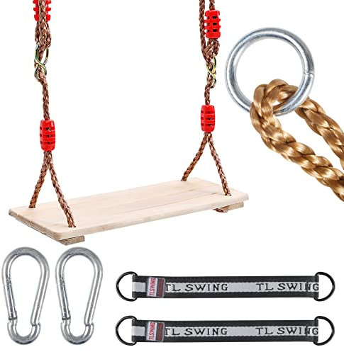 PiliStar Siège Balançoire en Bois, Balançoire Extérieure en Bois, Balançoire Enfant Adulte avec Longueur de Corde Réglable, Chargé Maximum 160kg, Activités De Plein Air, Intérieur