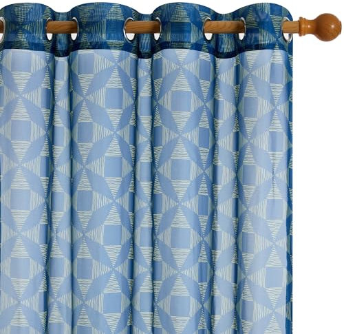 Deconovo - Design della Collezione BO Home - Nest, Tende per Finestre con Anelli Trasparenti in Voile, 140X290 CM, Blu