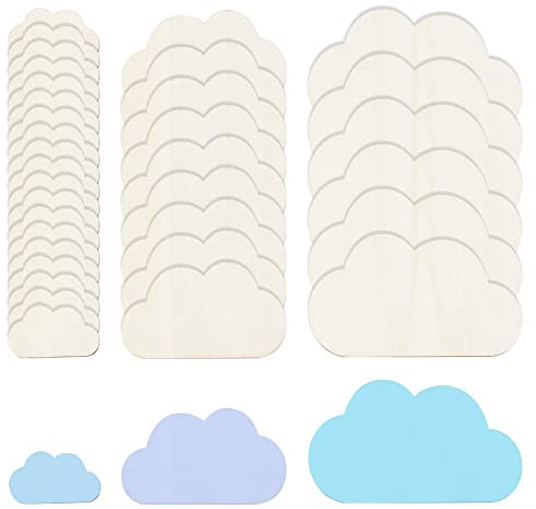 OLYCRAFT 36 Stück Unlackierte Holzscheiben In 3 Größen Wolkenform Holzstücke Unlackierte Rohlinge Naturholzausschnitte Für DIY Projekte Malerei Zeichnen Zuhause Party Dekoration