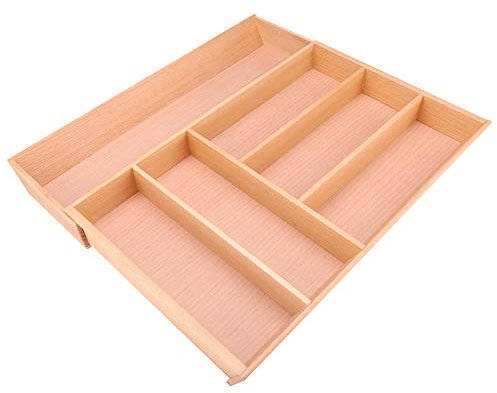 RWRAPS Erweiterbarer Besteckkasten aus Buche, Büro-Schreibtisch-Schubladen-Organizer bietet umweltfreundliche Aufbewahrung für Heim- und Küchenzubehör