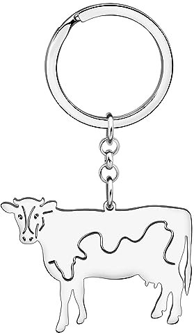 WEVENI Niedliche Kuh Geschenke Edelstahl Kühe Schlüsselanhänger Ring Kühe Zubehör Bauernhof Aniamls Charms Für Frauen Mädchen (Edelstahl)