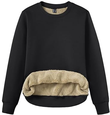 TACVASEN Pullover Damen Sweatshirt Baumwolle Langarmshirt Rundhals Ohne Kapuze Winter Basic Fleecepullover Warme Casual Oberteil Elegant Tops Bluse