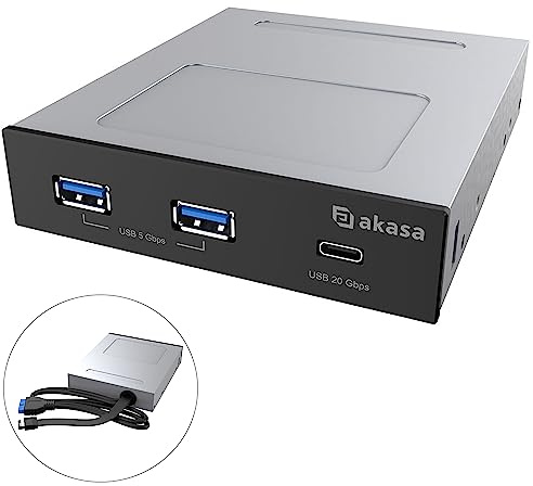 Akasa 20Gbps Typ-C Panel Mit Dualem 5Gbps Typ-A Anschluss, Passend für 3,5 PC-Gehäuse, 20-Pin Key-A und 19-Pin Interner Anschluss, AK-ICR-36