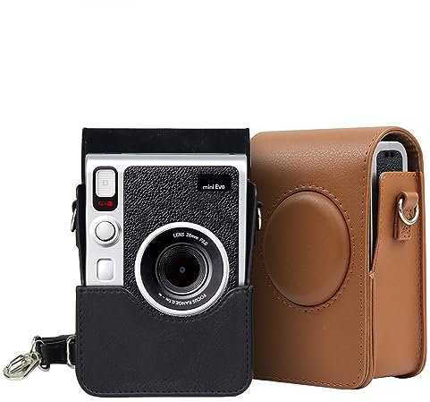 Camera Protective Case Carrying Bag for Instax Mini EVO, Retro Soft Mini Storage Bag PU Leather Cover with Adjustable Shoulder Strap (Black)
