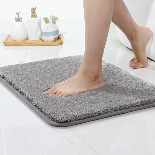 COSY HOMEER 40 x 60cm Badematte rutschfest Waschbar, Badteppich, Maschinenwaschbar Badvorleger rutschfest Waschbar für Dusche, Badezimmerteppichund Badezimmer Grau