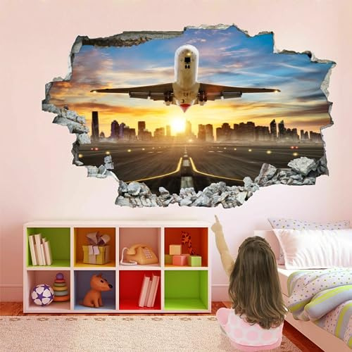 Wandtattoo Durchbruch 3D Wandsticker Flugzeug Selbstklebend Wanddeko Skyline Der Stadt Wanddurchbruch sticker für Kinderzimmer Mädchen Wanddeko Wandaufkleber Schlafzimmer Wandbild