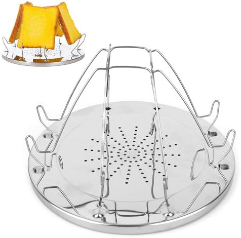Tostapane da campeggio per fornelli a gas – 4 tostapane da campeggio per cucina, mini tostapane da campeggio con asta pieghevole, vassoio pieghevole in acciaio inox, per picnic, viaggi, fornello a gas