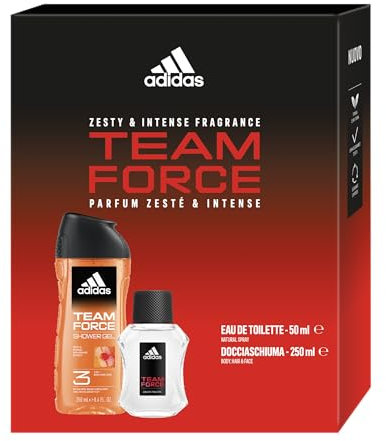 Adidas, Confezione Regalo Uomo Team Force, Eau de Toilette 50 ml e Gel Doccia Bagnoschiuma 3in1 250 ml