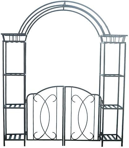 MELPHI Gartenlaubengitter mit Tür, Gartenbogen Aus Metall und Pfähle für Kletterpflanzen, Rosenranken, Lauben und Gitter, Pergola für Rasen, Terrasse, Hochzeit, Brautparty, Dekoration