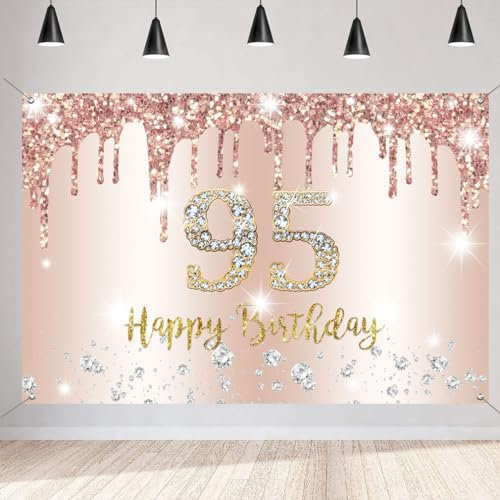 95. Geburtstag Deko Frauen, 95 Geburtstag Dekoration Roségold Glitzerflecken Stoff Schild Plakat 95 Geburtstagsfeier Deko