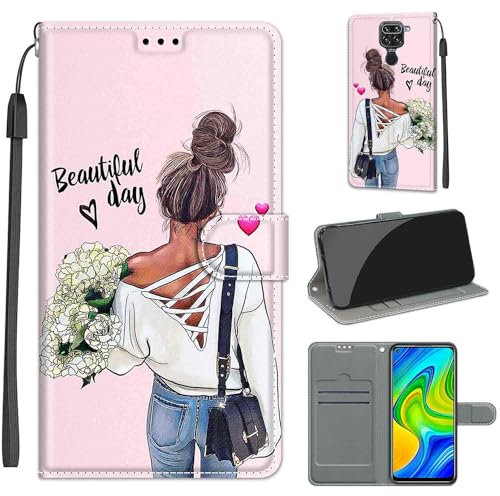 KENHONER Funda para Xiaomi Redmi Note 9 / Redmi 10X 4G Carcasa, Case para Redmi Note 9 Funda Libro con Tapa Piel Case Flip Cuero,Cierre Magnético Antichoque - Chica