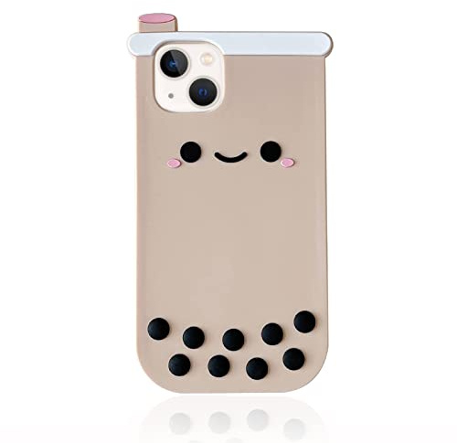 Yatchen Kawaii Phone Cases for iPhone 15 Pro Max,Cute 3D Cartoon Boba Milk Tea Phone Cover Soft Silicone Funny Bubble Pearl Case for Women Girls Shockproof Protective Cover for iPhone 15 Pro Max