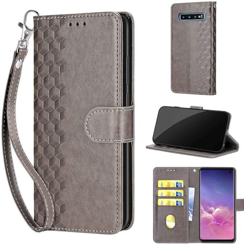 Handyhülle für Samsung Galaxy S10 Hülle, Flip Wallet Case Klapphülle Stoßfeste Magnetische Kratzfeste Handyhülle kompatibel Samsung Galaxy S10 Grau