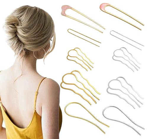 QIUMING 10PCS Metallo donna pettini laterali capelli Épingle à Chignon 4 Denti Forcine Capelli Forma U Lega Forcella Capelli Pettini Laterali Forcina U Forma Per Donne E Ragazze (Argento + Oro)