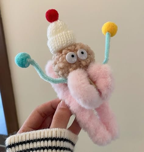 LRGKMCWTOB Funny Ugly Doll Plush Clip Fall Winter Cute Back Head Disc Hairpin Hair Accessories Funny Hairpin Shark Clip Plush Hair Clips Hair Claw Clips Cute Funny Doll Plush Hair Clip(Pink）