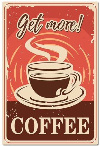 CREATCABIN Tasse Café en Étain Vintage en Métal-Affiche Rétro-Plaque de Peinture en Fer-Décoration Murale-Décoration Murale Suspendre pour Café,Cuisine,Mur,Maison,Bar-30x20cm-Obtenez Plus! CAFÉ