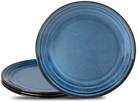 glowworm Lot de 4 grandes assiettes en céramique de 25,4 cm – Résistantes aux rayures – Résistantes aux rayures – Résistantes aux rayures – Passe au micro-ondes et au lave-vaisselle – Bleu
