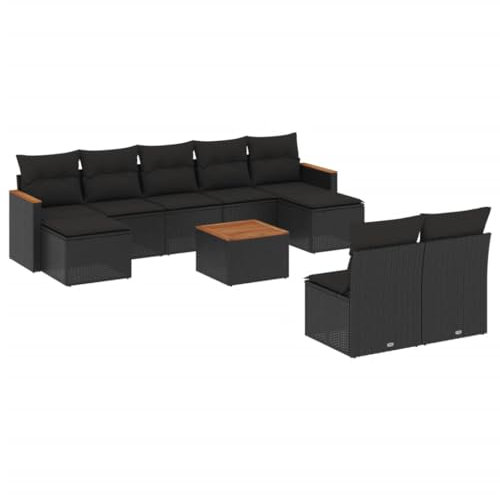 vidaXL Garten Sofagarnitur mit Kissen 10-TLG., Gartenmöbel Gartengarnitur, Sitzgruppe Sitzgarnitur, Lounge Sofa Garnitur Terrasse, Schwarz Poly Rattan