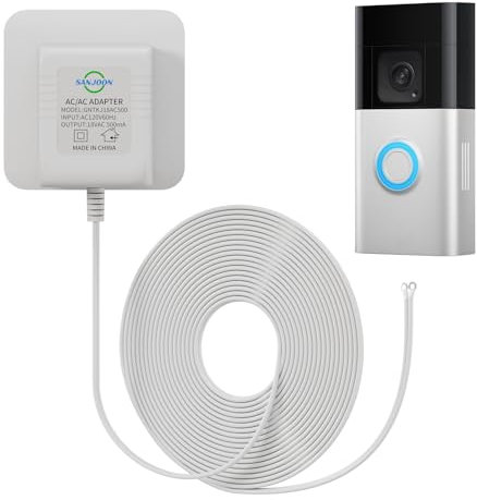 18V Video Doorbell Power Transformer,18Volt 500MA Doorbell Power Adapter, Compatible with Ring, Nest, Wyze, Arlo Wireless Video doorbell(26ft Cable,White)