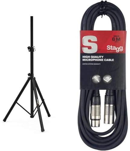 Audibax Neo 131 - Soporte Profesional para Altavoces - Trípode para Altavoces & Stagg Cable de micrófono a Mezclador Stagg SMC6 XLR (m) -XLR (f) de 6 Metros de Largo, Negro