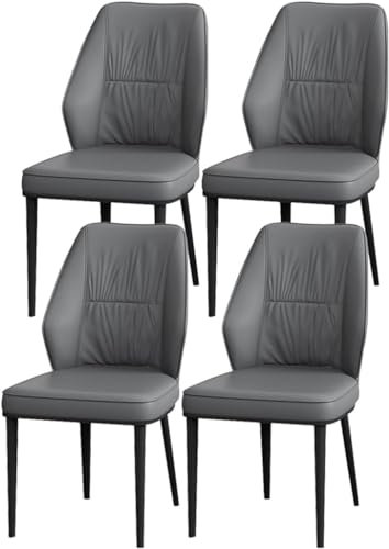 OZSSLJJ Esszimmerstühle, 4er-Set, Seitenstühle, Lederstühle mit Beinen aus schwarzem Kohlenstoffstahl, Küche, Wohnzimmer, Lounge-Thekenstühle