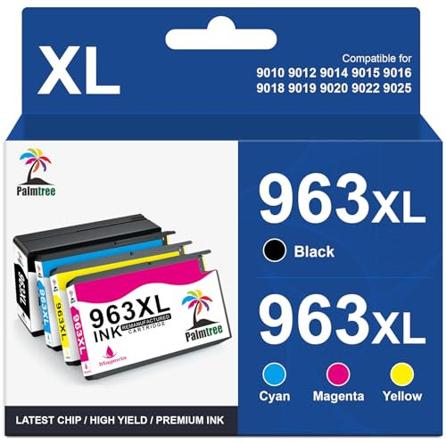 Palmtree 963XL Tintenpatronen Multipack Kompatibel für HP 963XL für Officejet Pro 9010 9012 9022 9025 9014 9015 9016 9018 9019 9020 (4-Pakete)