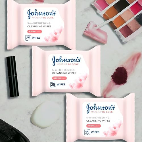 Johnson's REFRESHING Facial Wipes 3 PACK (25 x 3) 75 Wipes - For Normal Skin Cleansing, For Waterproof Mascara, For smooth Skin with Spring flower Fragrance - Makeup Be Gone