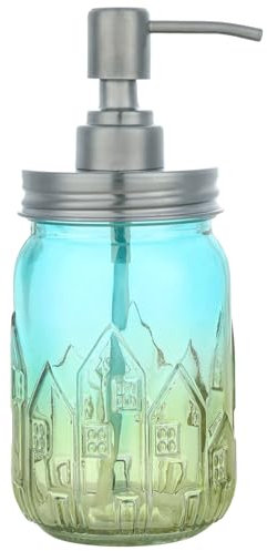 YunNasi Seifenspender Nachfüllbarer Flüssigseifen Spender aus Glas und Edelstahldüse für Geschirrspülmittel, Shampoo-Lotion, Badezimmerarbeitsplatte, Küche, Waschküche (BlauGrün)