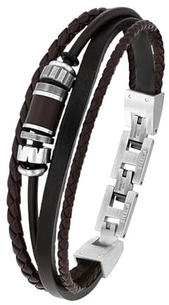 s.Oliver Armband Edelstahl Leder Herren Armschmuck, 18,5+1,5+1,5 cm, Grau, Kommt in Schmuck Geschenk Box, 2038871
